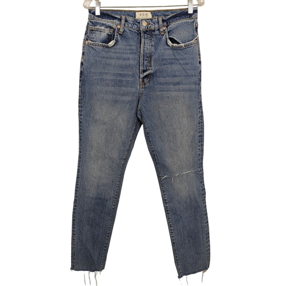 We The Free High-Rise Distressed Blue Button-Fly Raw Hem Womens Jeans sz 30